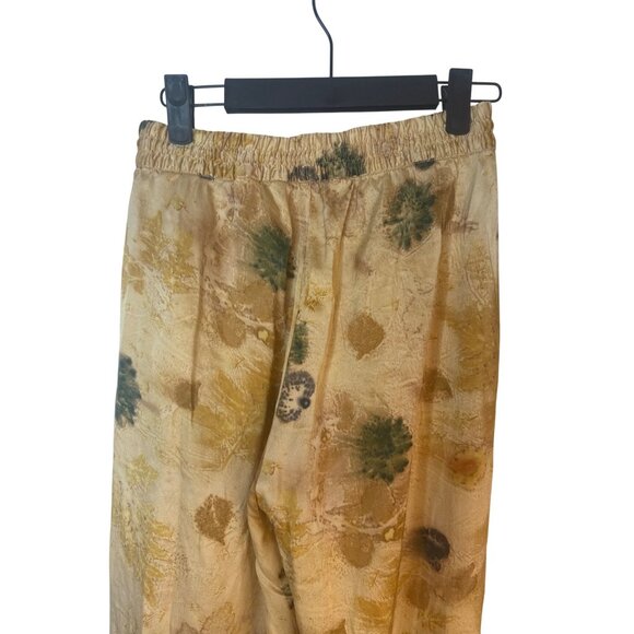 2/$30 ZARA Small 100% Silk Drawstring Pants Gold Floral Print Elastic Waist - Picture 11 of 15